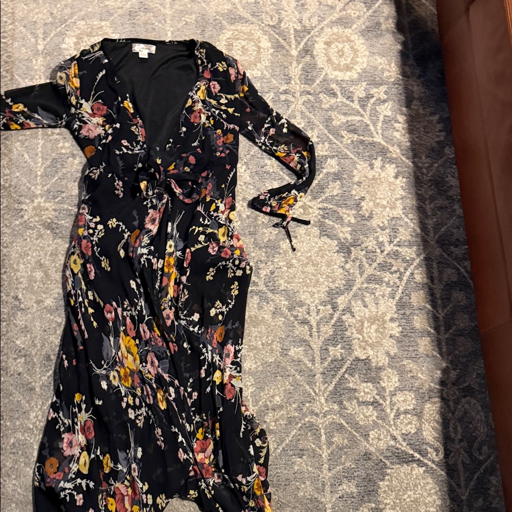 Band of Gypsies Floral Black Maxi Wrap Dress